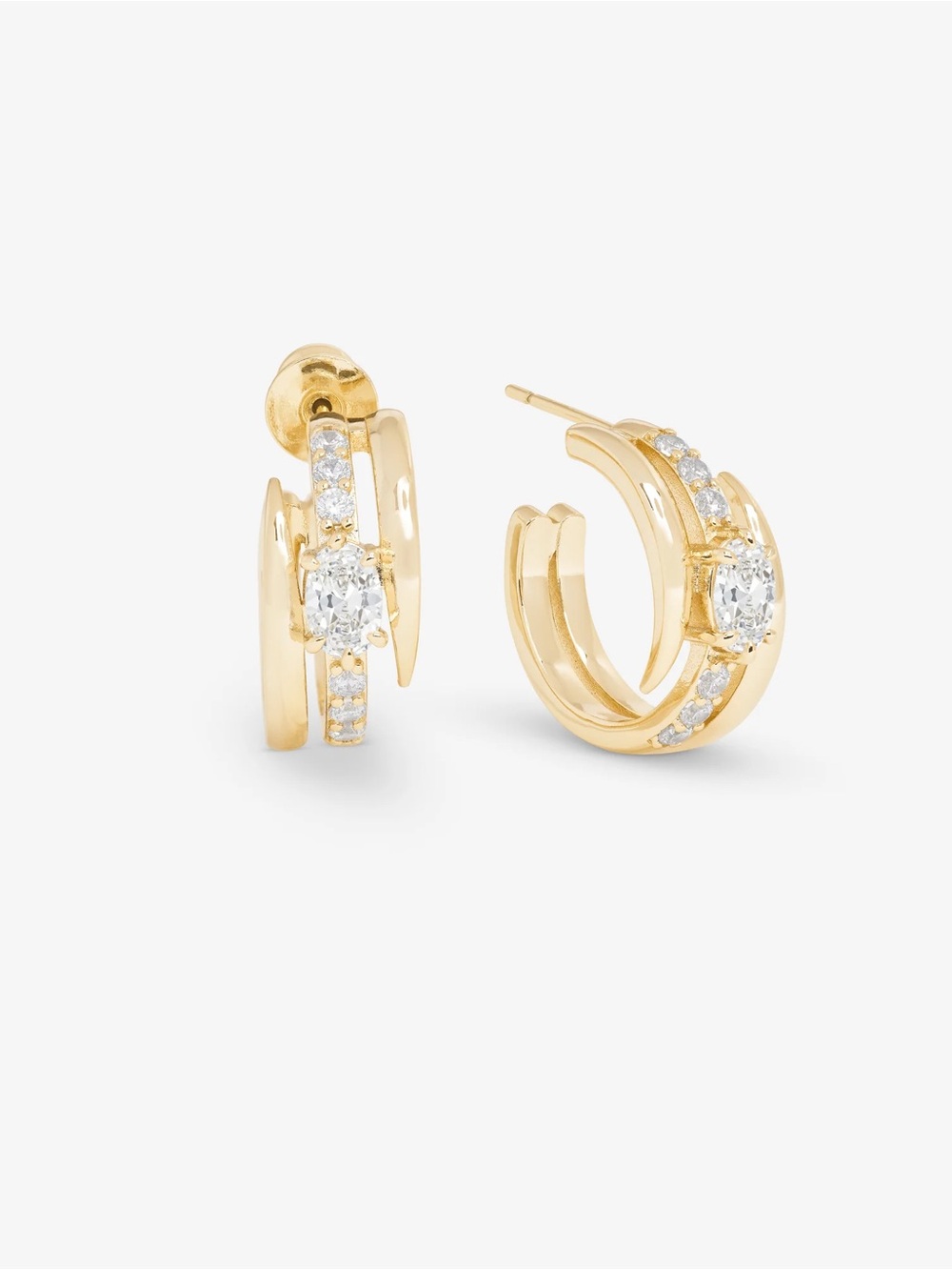 Melinda Maria Gold Double-Row Hoop Earrings with Diamondettes